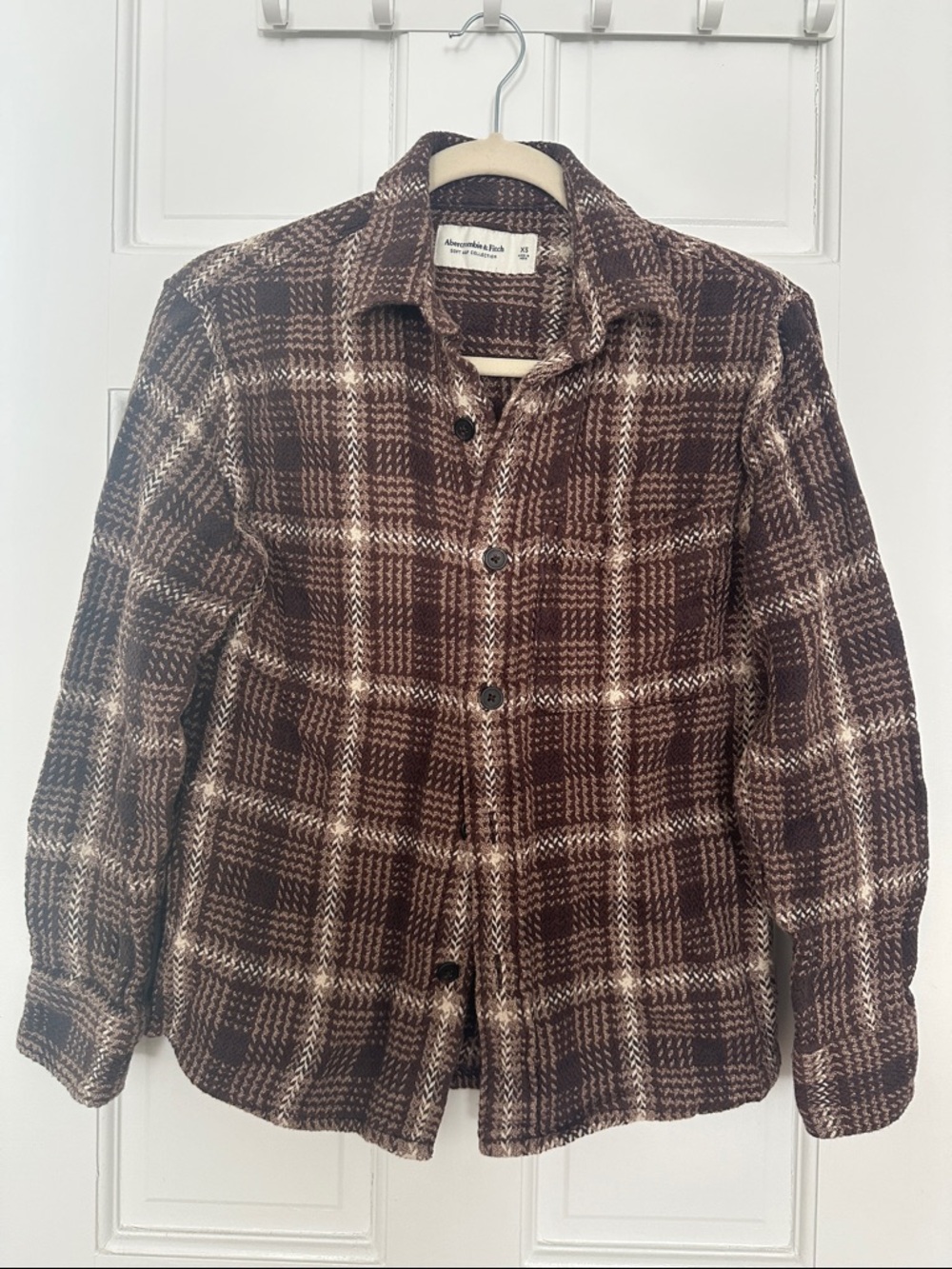 Abercrombie & Fitch Brown and Cream Plaid Shirt Jacket